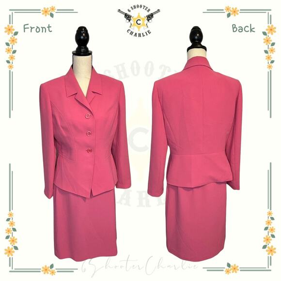 Le Suit Petties Women 2 Piece Skirt Suit Lined Pink 3 Button Blazer Size 10P - Picture 1 of 9